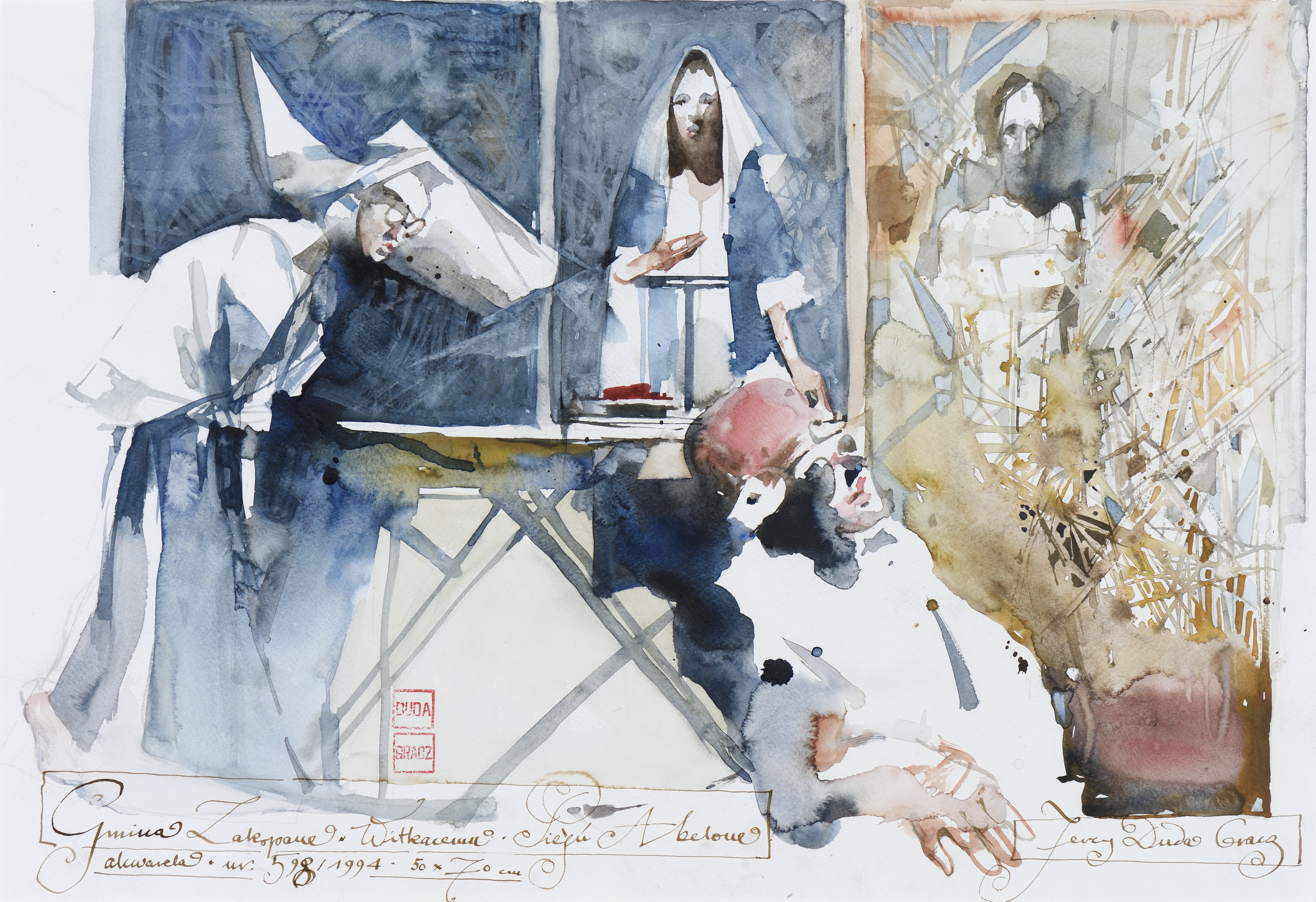 Obraz 598 / Gmina Zakopane – Witkacemu. Pieśń Abelone / Painting 598 / The District of Zakopane – For Witkacy. Abelone’s Song, 1994, akwarela / watercolor, 64 × 44 cm